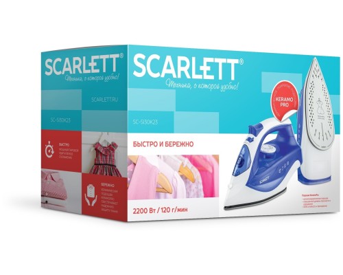 Утюг SCARLETT SC-SI30K23: идеально гладит, легок в использовании, стильный синий цвет!