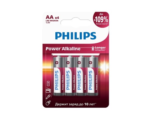 Батарейка PHILIPS LR6P4B/51 AA щелочная, блистер 4