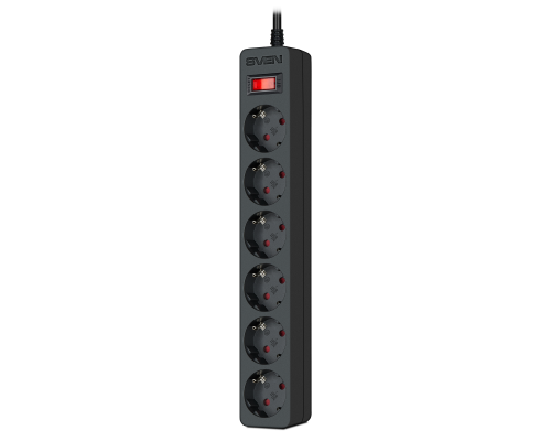 Сетевой фильтр SVEN SF-06E 6 розеток, 3 м, с защитными шторками, черный
