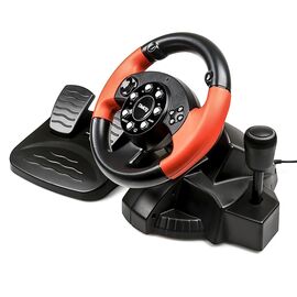  Игровой руль Dialog GW-125VR E-Racer - эф.вибрации, 2 педали, рычаг ПП, PC USB (115119) 