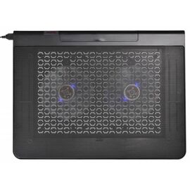  Подставка для ноутбука до 17,3" Buro BU-LCP170-B214 Black, 2 вентилятора: 140 мм, поток: 76.61 CFM, уровень шума: 23 dB(A), 2 х USB-разъёма, LED подсветка, регулировка наклона, материал: металл, пластик 