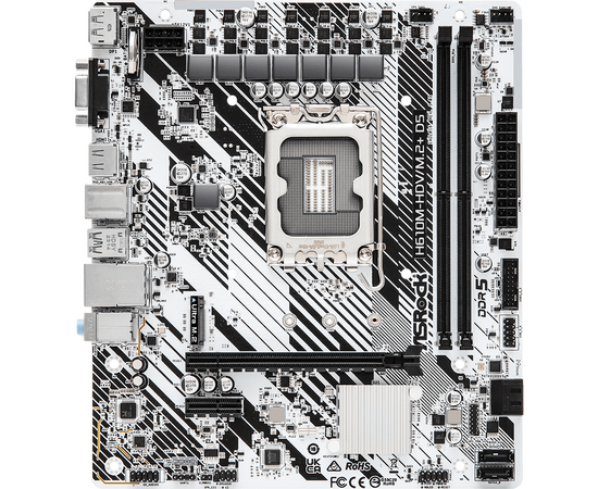  MB s1700 ASRock H610M-HDV/M.2+ D5, Intel®H610, 2xDDR5-4800, D-SUB+HDMI+DP, 1xPCI-Ex16, 1xPCI-Ex1, 4xSATA3, 1xM.2, 8Ch Audio, GLan, (4+2)xUSB2.0, (1+2)xUSB3.2, (1+0)xUSB3.2 Type-C™, 1xPS/2, mATX, RTL 
