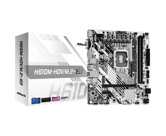 MB s1700 ASRock H610M-HDV/M.2+ D5, Intel®H610, 2xDDR5-4800, D-SUB+HDMI+DP, 1xPCI-Ex16, 1xPCI-Ex1, 4xSATA3, 1xM.2, 8Ch Audio, GLan, (4+2)xUSB2.0, (1+2)xUSB3.2, (1+0)xUSB3.2 Type-C™, 1xPS/2, mATX, RTL 