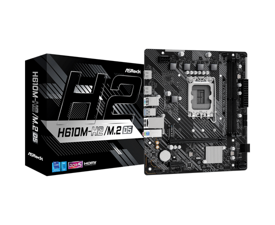  MB s1700 ASRock H610M-H2/M.2 D5, Intel®H610, 2xDDR5-4800, HDMI+HDMI, 1xPCI-Ex16, 1xPCI-Ex1, 4xSATA3, 1xM.2, 8Ch Audio, GLan, (4+2)xUSB2.0, (2+2)xUSB3.2, 1xPS/2, mATX, RTL 