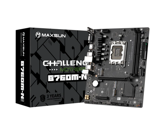  MB s1700 Maxsun MS-Challenger B760M-N D5 (6940709692387), 2*DDR5, 1*PCIEx16, 1*PCIEx4, 2*M.2, 6*USB3.2Gen1, 6*USB2.0, 3*SATA3.0, 1G, VGA, HDMI, M-ATX, RTL 