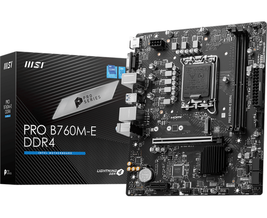  MB s1700 MSI Pro B760M-E DDR4, 2*DDR4, 1*PCIEx16, 1*PCIEx1, 1*M.2, 4*USB3.2Gen1, 8*USB2.0, 4*SATA3.0, 1G, VGA, HDMI, M-ATX, RTL 