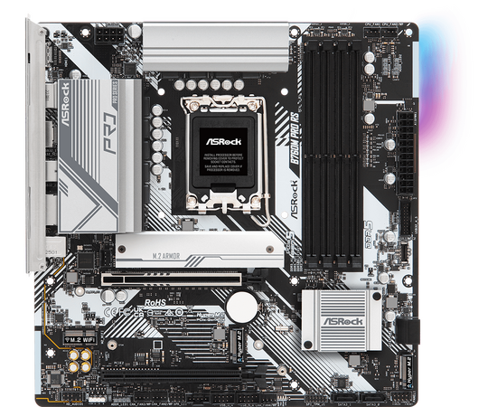  MB s1700 ASRock B760M Pro RS Intel B760, 4xDDR5-4800 МГц, 2xPCI-Ex16, 3xM.2, Micro-ATX 