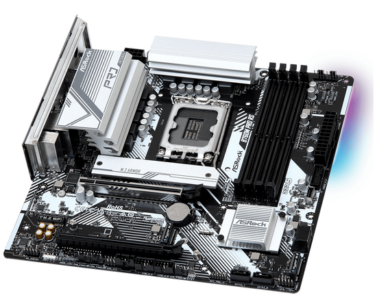  MB s1700 ASRock B760M Pro RS Intel B760, 4xDDR5-4800 МГц, 2xPCI-Ex16, 3xM.2, Micro-ATX 