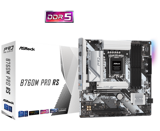  MB s1700 ASRock B760M Pro RS Intel B760, 4xDDR5-4800 МГц, 2xPCI-Ex16, 3xM.2, Micro-ATX 