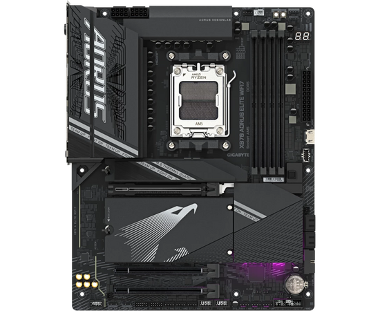  MB sAM5 Gigabyte X870 Aorus Elite Wifi7, AMD X870, 4xDDR5-5200 МГц, 3xPCI-Ex16, 4xM.2, Standard-ATX 