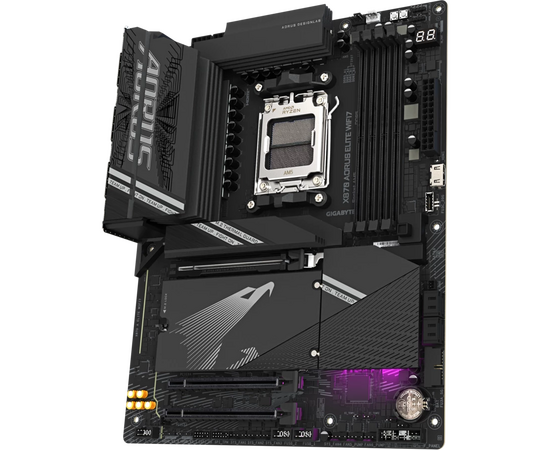  MB sAM5 Gigabyte X870 Aorus Elite Wifi7, AMD X870, 4xDDR5-5200 МГц, 3xPCI-Ex16, 4xM.2, Standard-ATX 