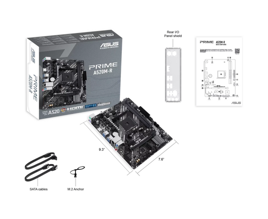 MB sAM4 ASUS Prime A520M-R 90MB1H60-M0EAY0, AMD A520, 2xDDR4-3200 МГц, 1xPCI-Ex16, 1xM.2, Micro-ATX 