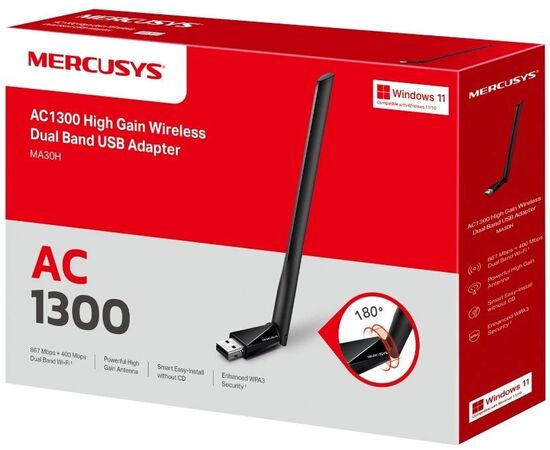  Mercusys MA30H Двухдиапазонный Wi-Fi USB-адаптер высокого усиления AC1300 