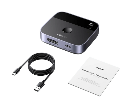  KVM-переключатель UGREEN AW701 (65878) 2 in 1 8K 60Hz DisplayPort USB-C Switcher Black 