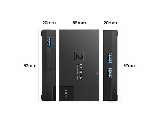  Переключатель UGREEN CM618 15149 USB 3.0 Sharing Switcher 2 In 1 Out Black 