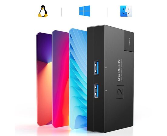  Переключатель UGREEN CM618 15149 USB 3.0 Sharing Switcher 2 In 1 Out Black 