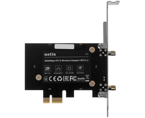  Сетевой двухдиапазонный адаптер Netis F1 PCI-E Wi-Fi+Bluetooth AX3000, 2,4/5 ГГц 