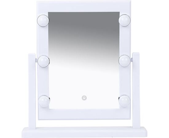  Зеркало BRABIX 609334 для макияжа гримерное, 6 LED-ламп, 3 режима свечения, размер 21х29см, работа от USB или 4хAA белый 